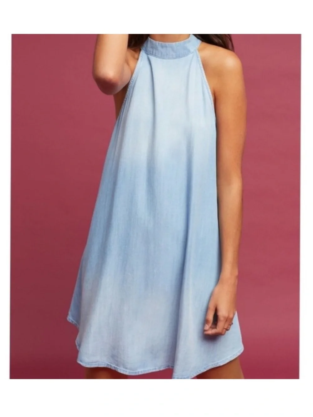 Cloth & Stone Anthropologie Faded Chambray Halter Midi Dress M